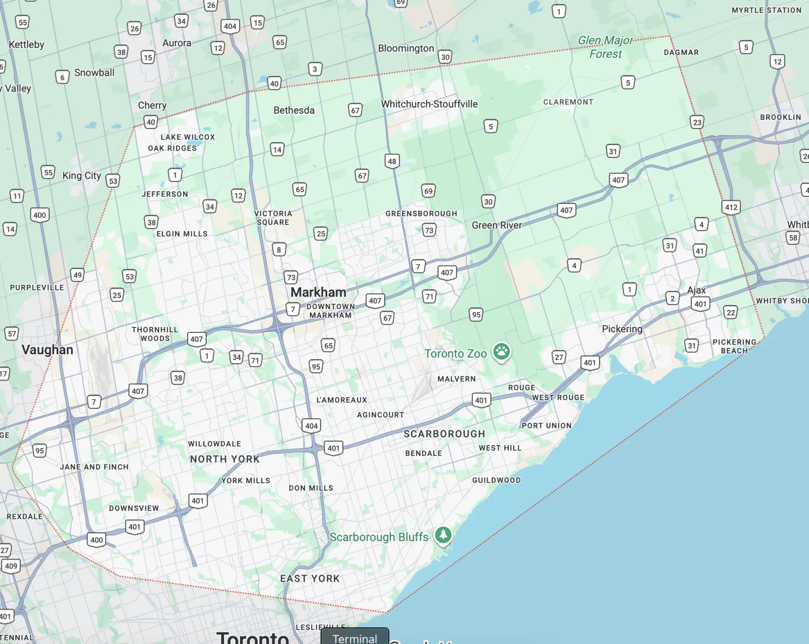 Map of Mark of Success Home Services' Greater Toronto Area service area